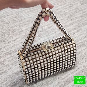 Elegant Beaded Handbag - Black and White